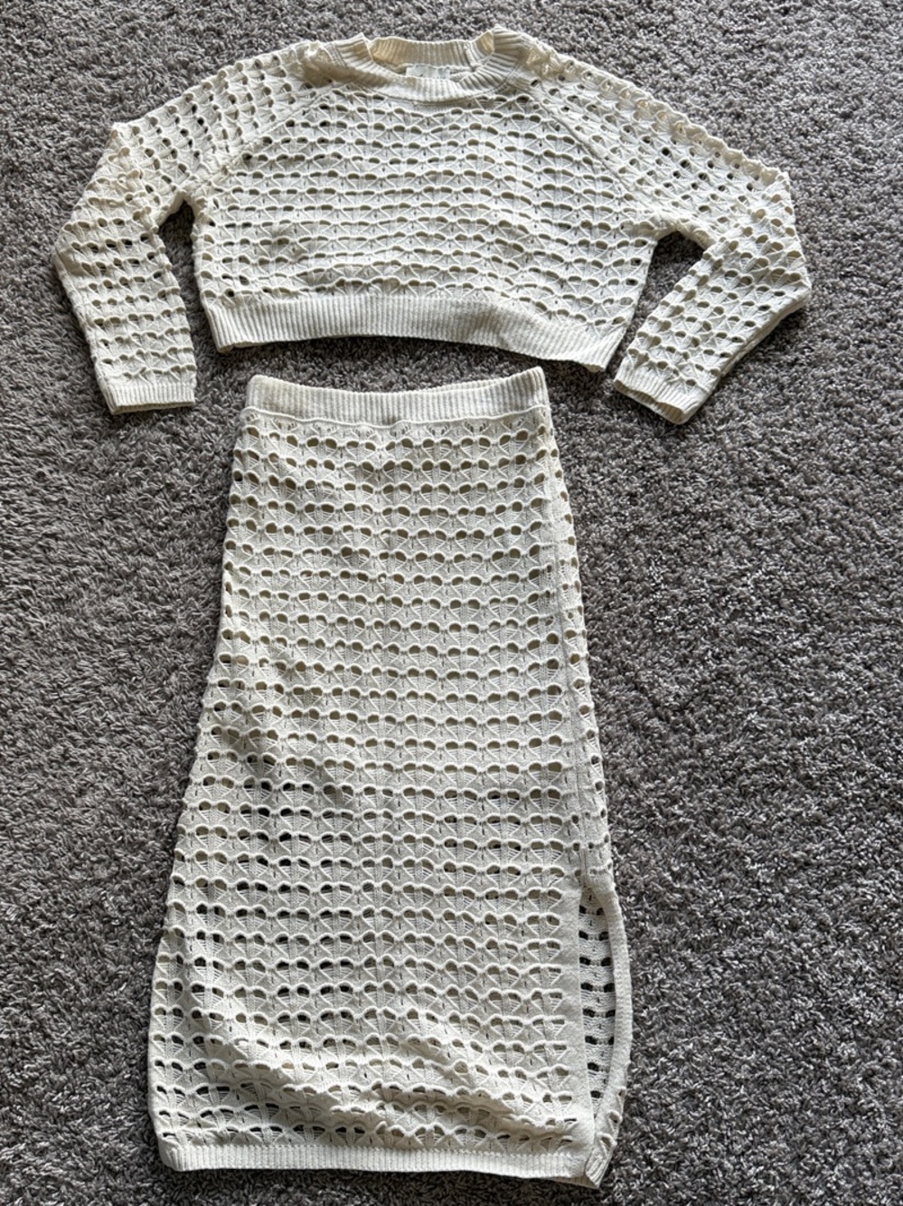 Freshman Cream Knit Two-Piece Crop Top and Skirt Set